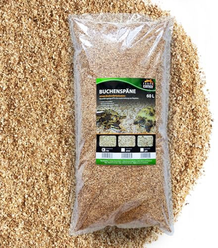 Buchenspäne fein als Einstreu für Ihr Terrarium in 10, 20 oder 60 Liter - Natürliches Buchenspan geeignet für Reptilien, Vögel und Kleinsäuger (60 Liter)