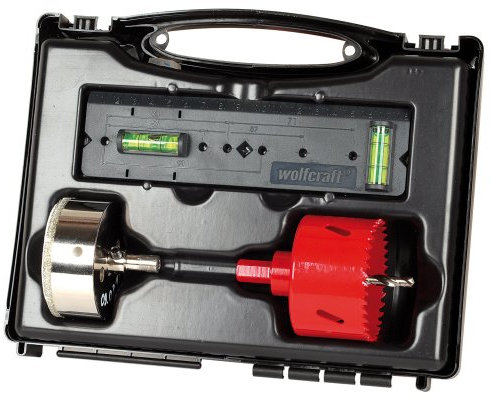 wolfcraft Juego de sierras de corona de 3 piezas para enchufes I 5981000 I Para taladros de Ø 68 mm en madera, plásticos, metales, materiales de obra en seco, azulejos y baldosas