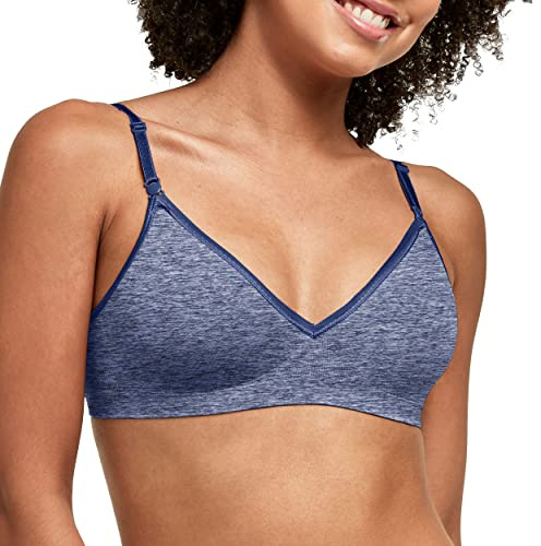 Hanes, Sujetador Convertible sin Aros de Tipo Camiseta para Mujer, Absorbe la Humedad, Cobertura Completa, Jaspeado (In The Navy Heather), Small