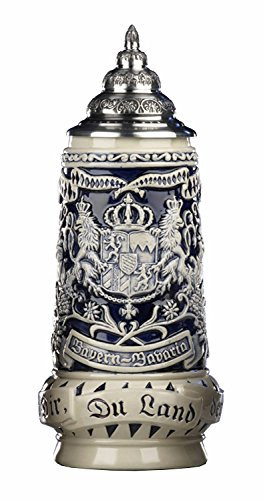 KING Boccale da Birra Tedesco Grigio Bavaria rusticale,Stemma Davanti, di Lato Monaco di Baviera, Motto Dio con Te, tu Paese dei bavaresi 0,5 Litri Ki 393-SG 0,5L Bayern