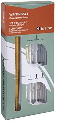 Brause 140B Kalligraphie-Set, ideal für englische Schreibschrift und Druckschrift , mit 1 Federhalter aus Holz, 1 Anleitung & 6 Schreibfedern, 1 Set