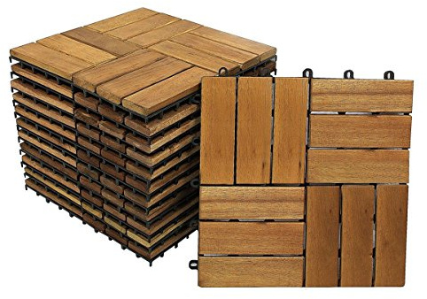 SAM Terrassenfliese 02, Akazienholz,110er Spar-Set für 10m², 30x30cm, Bodenbelag, Drainage, Mosaik Klickfliesen
