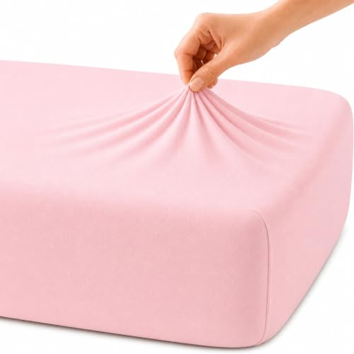 Family Bedding Deep Fitted Sheet, 100% Jersey Cotton, Pink, Single | 30cm Elasticated Pocket, Fits 90x190cm to 100x200cm, Breathable Fabric