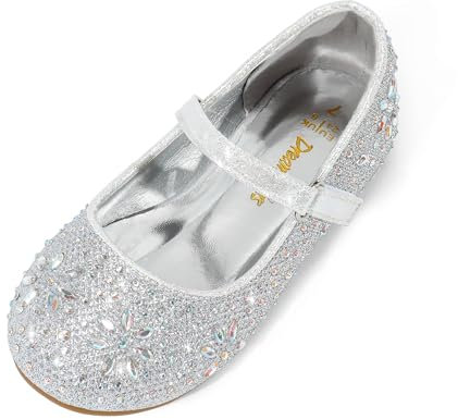 DREAM PAIRS Toddler Girl's Dress Shoes Kids Mary Jane Rhinestone Ballerina Sparkling Flat for Party Wedding Shoes,Size 8 Little Kid,Silver,ANGEL-66-1