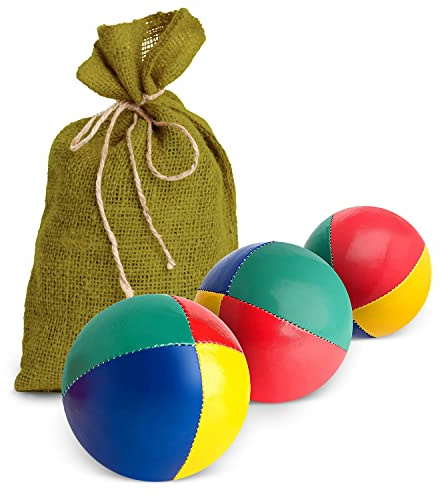 Mister M | 3 balles de jonglage dans Un Sac de Jute Vert | Facile à saisir | Revêtement imperméable et Rembourrage écologique | Convient aux débutants et Experts | avec app et tutoriel vidéo Online