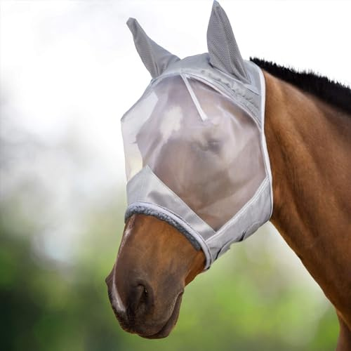 Harrison Howard CareMaster Horse Fly Mask Large Eye Space Half Face with Ears Moonlight Silver Large Full Size