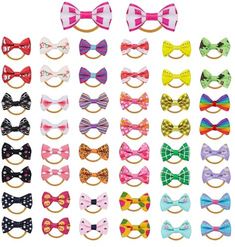 Chenkou Craft 50 st/25 par nya hundhårrosetter med gummiband rosett husdjur skötselprodukter blandade färger varierar mönster husdjur hår rosetter hundtillbehör