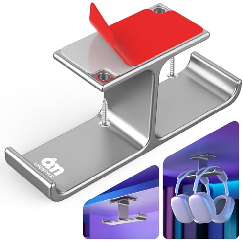 All Aluminum Headset Headphone Stand Hanger Under Desk Designed [Patented] Headphone Holder Hook by Strong Adhesive & Screws,PC Gaming Accessories Compatible with PC Gaming DJ Headsets,Silver