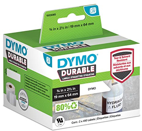 Dymo 1933085 Etichette per indirizzo, Bianco, 19 x 64 mm, 2 rotoli di 450
