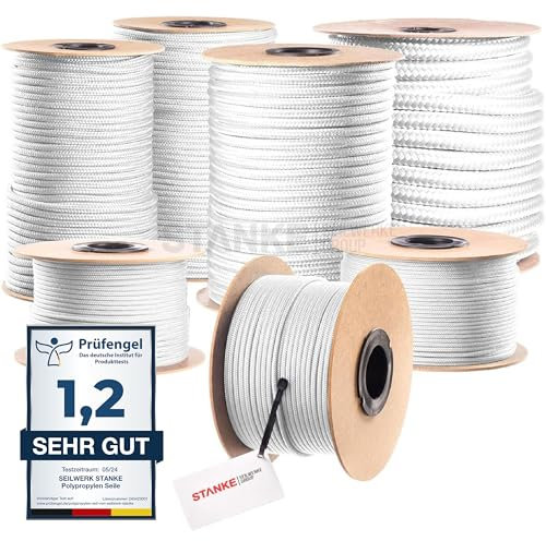 Seilwerk STANKE Corda polipropilene bianco 5mm 100m - Spago per orto, per tende, da campeggio - Corda resistente per esterno ai raggi UV