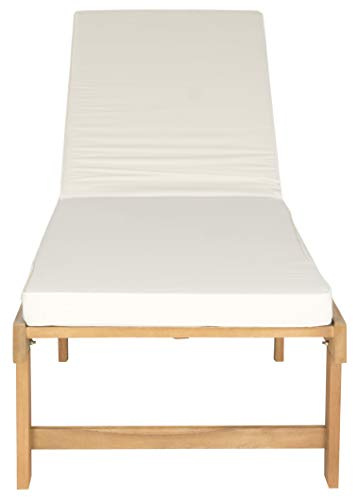 SAFAVIEH Outdoor Collection Inglewood Natural Solid Wood/Beige Cushion Adjustable Chaise Lounge Chair (PAT6723A)