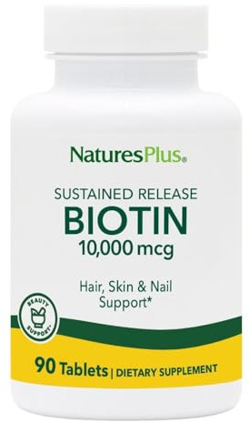 NaturesPlus Biotin 10,000 mcg - 90 Sustained-Release Tablets - Hair, Skin & Nail Support - High-Potency B Vitamin - Vegetarian, Gluten Free - 90 Servings