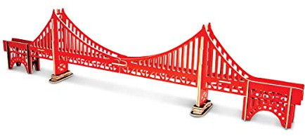 Puzzled 3D Puzzle Colorful Golden Gate Bridge Wood Craft Construction Kit Fun, Unique & Educational DIY Wooden Toy Assemble Model Pre-Colored Crafting Hobby Puzzle to Build & Decoration 37 Pieces Pack