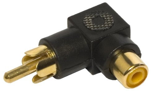 RCA Phono Right Angle Angled Adaptor Male Female - Black