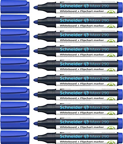Schneider Maxx 290 Marker (Für Whiteboards und Flipcharts, Strichstärke: 2-3 mm) 10er Packung blau