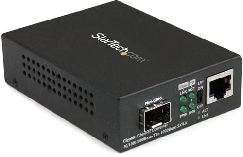 StarTech Multi-Mode (MM) / Single-Mode (SM) Fiber Media Converter for 10/100/1000 Networks, Standalone Gigabit Ethernet to Fiber Converter, Open SFP Slot - TAA