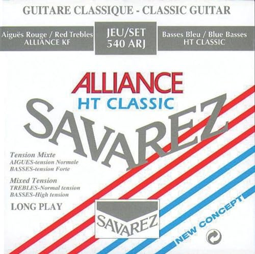 Savarez Strängar för Concert Alliance HT klassisk gitarr blandad spänning röd/blå (standard/hög) 500 ARJ set blandade 540ARJ