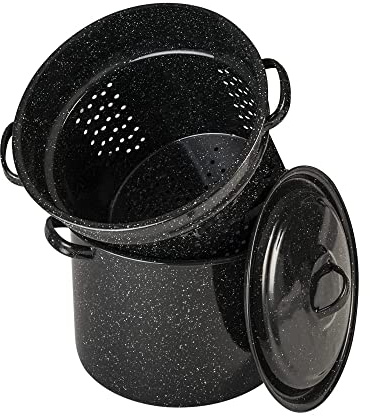 Granite Ware 7.5 Qt 3 Piece Multiuse Pasta Pot Set, Strainer Pot with lid. (Speckled Black) Seafood, Soups, Sauce, Large Capacity. Easy to Clean. Dishwasher Safe.