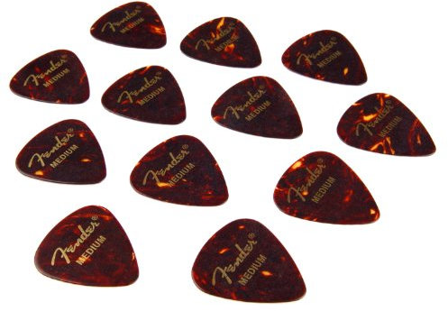 Fender 351 Picks Plectrum 12er Pack (Wurzelholz Design, Stärke Medium)