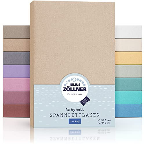 Julius Zöllner Jersey Spannbettlaken für Baby- & Kinderbett, 100% Jersey-Baumwolle, OEKO-TEX Standard 100 zertifiziert, Größe: 60x120cm / 70x140cm, 1er Pack, sand