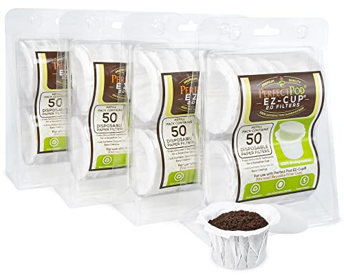 Perfect Pod EZ-Cup Disposable Paper Filters with Patented Lid Design for Reusable Coffee Pods - 4 Pack (200 Filters)