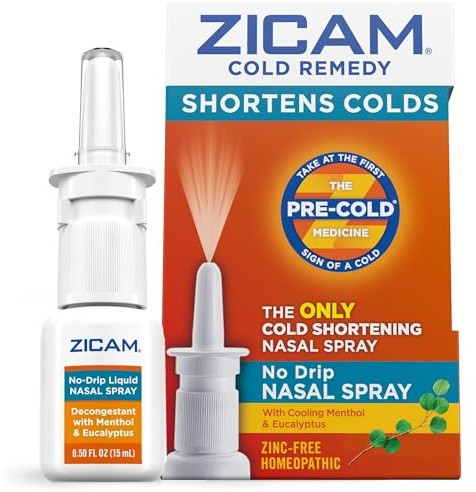 Zicam Cold Remedy No-Drip Nasal Spray with Cooling Menthol & Eucalyptus, Homeopathic, Zinc-Free, Pre-Cold Medicine, Shortens Cold Duration, 0.5 Ounce