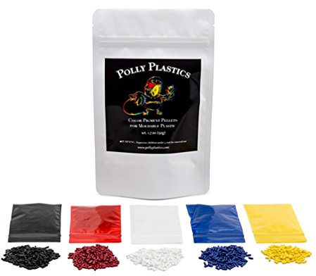 Polly Plastics Color Pellets for Moldable Plastic. Blue, Red, Yellow, Black, White. Color Chart Included.