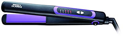 Nicky Clarke Frizz Control Straightener Ionic Technology Tourmaline Ceramic Plates, 5 Heat Settings up to 230°C Suits All Hair Types, Fast Heat Up, 360° Swivel 2m Salon Cable Black & Purple - NSS236