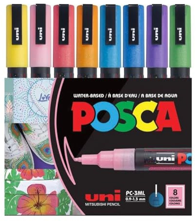 POSCA 186513 - POSCA Marker mit feiner Rundspitze, 8er Set, Glitter