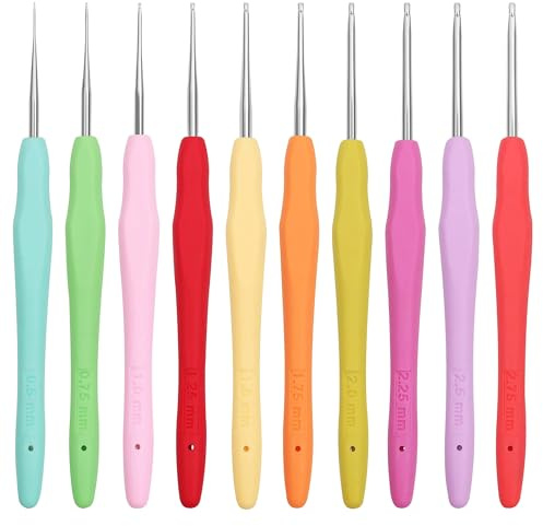 Curtzy Set Uncinetto Ergonomico in Alluminio (10 Misure) - Set Uncinetti Ergonomici con Impugnatura Morbida da 13 cm - Dimensioni da 0,5 a 2,75 mm - Kit Uncinetto Completo per Principianti ed Esperti