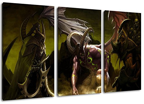 Dark World of Warcraft 3-Teilig auf Leinwand, Gesamtformat: 120x80 cm fertig gerahmte Kunstdruckbilder als Wandbild - Billiger als Ölbild oder Gemälde - KEIN Poster oder Plakat