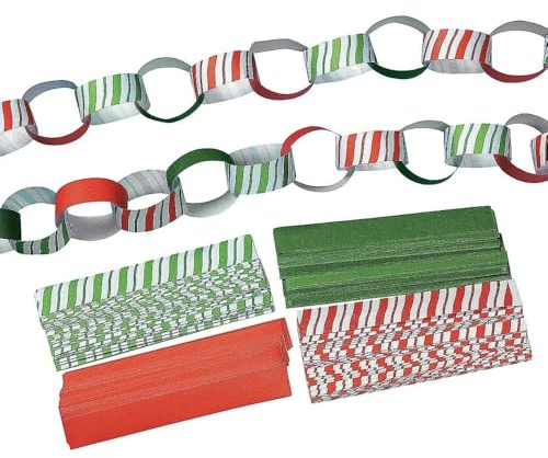 Red and Green Candy Striped Paper Chains - Bulk Set of 500 - Christmas Craft Projects