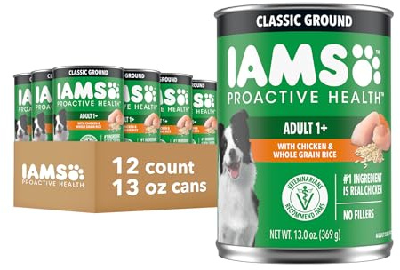 IAMS Proactive Health Wet Dog Food, Adult Wet Dog Food Multipack Ground Dinner, with Chicken & Rice, 13 oz. Cans (Pack of 12)