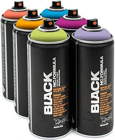 Montana Spring 6x 400ml Sprühdosen Set mit Hellgrün, Gelb, Orange, Blau. Pink und hellem Lila