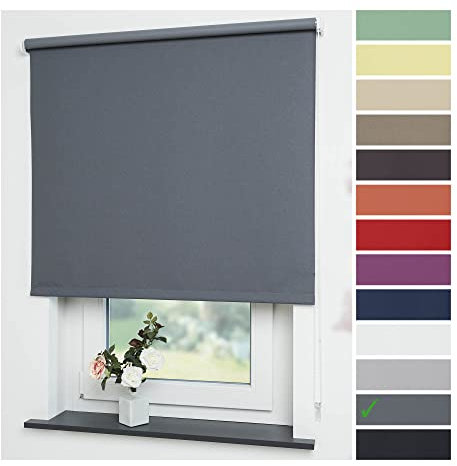 Liedeco® Rollo, Fenster Rollo, Kettenzug-Rollo / 92 x 180 cm, dunkelgrau/Verdunkelnd, Abdunkelnd, Blickdicht/viele Farben, Größen und Typen/Breiten 60-200 cm/Variable Montage möglich