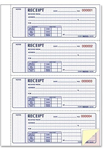 Rediform® Prestige Money Receipt Book, Hardbound, Carbonless, 200 Numbered Triplicates, 4/Page, 10.75 x 7.625 (8L818)