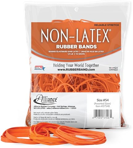 Alliance Rubber 37548#54 Surtido de bandas de goma sin látex, bolsa de polietileno de 1/4 libras contiene #19, 33, 64 (3 1/2 x 1/16 pulgadas, 3 1/2 x 1/8 pulgadas, 3 1/2 x 1/4 pulgadas, naranja)
