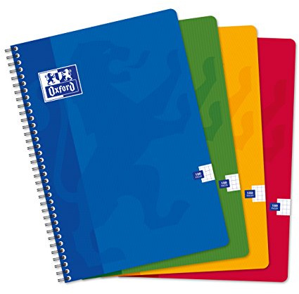 Oxford Office - Classique - 100102988 - Cahier reliure spirale avec petits carreaux - 21 x 29,7 cm - 180 pages - Assortis - Lot de 5