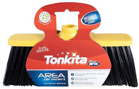 TONKITA | Area Scopa per Esterni, per Superfici Grezze, Pavimenti Ciottolati e Cortili, Setole in Materiale 100% Riciclato e Riciclabile, Molto Resistente - Made In Italy