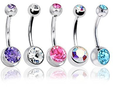 BODYA Belly Bars Balls Surgical Steel Belly Button Jewelry, Pack of 5, Body Piercing Jewelry