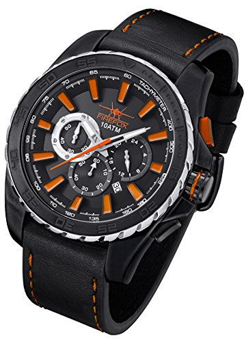 FIREFOX XXL Chronograph Firestorm FFS205-107 Herrenuhr Edelstahl SCHWARZ/orange Lederarmband Dornschließe 10 ATM wasserdicht