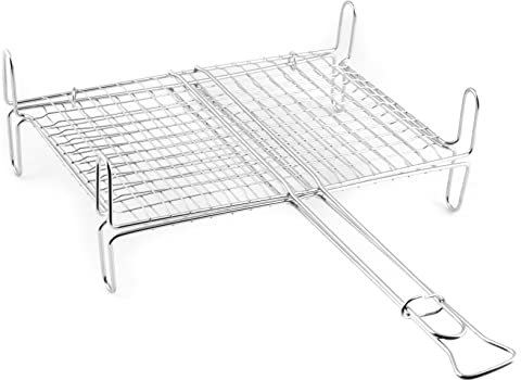 HOME 8446437 Graticola Doppia con Manico E Piedi, Acciaio