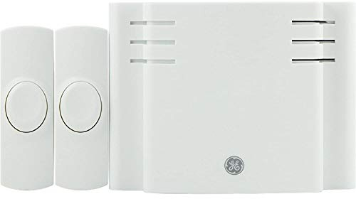 GE Wireless Doorbell Kit, 2 Push Buttons Door Bells for Homes, 8 Melodies Door Chime with 4 Volume Levels, Battery Doorbell Chime, Room Doorbell with 150 Ft Range, White, 19297