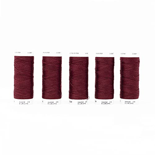 Korbond 500 m de Hilo de poliéster Rojo Profundo de 5 x 100 m, para máquinas de Coser a Mano, no se Encoge, Ideal para Reparar, sastrería, Acolchado, Manualidades, Reparaciones y Adornos