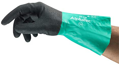 Ansell AlphaTec 58-128 Guantes Nitrilo Resistentes Productos Químicos, Compuesto de Nitrilo de Alto Rendimiento, Guante de Trabajo Hombre Mujer, Verde, Talla XL (12 Pares)