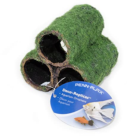 PENN-PLAX Deco-Replicas Hide-Away Pipes with Club Moss Aquarium Decoration – Realistic Appearance with Various Textures – Safe for Freshwater and Saltwater Fish Tanks