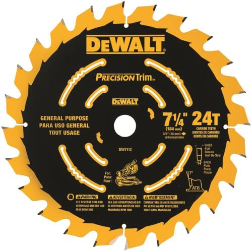 DEWALT DW7112PT DEWALT DW7112PT 24T Precision Trim Miter Saw Blade, 7-1/4