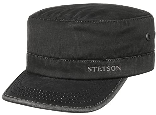 Stetson Datto Army Cap Winter Military Cap Cotton UV Protection 40+ Water-Repellent Lined Men Autumn Winter schwarz M (56-57 cm)