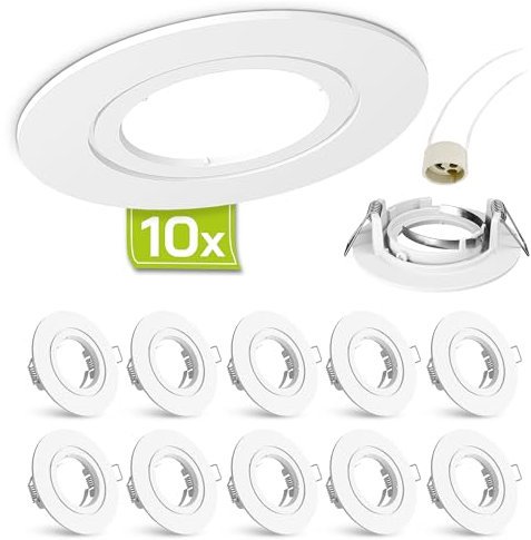 10er Set linovum® Einbaustrahler Rahmen Set - Einbaurahmen weiß lackiert rund starr inkl. GU10 Fassung für LED oder Halogen
