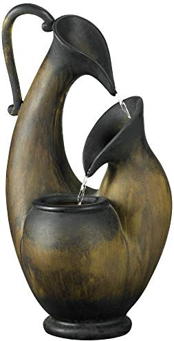 Weathered Jug 24 High Small Rustic Outdoor Decor Faux Stone Tabletop Fountain Tiered Waterfall Cascading Water Feature for Outside Garden Patio Yard Backyard Porch Deck Relaxation - John Timberland